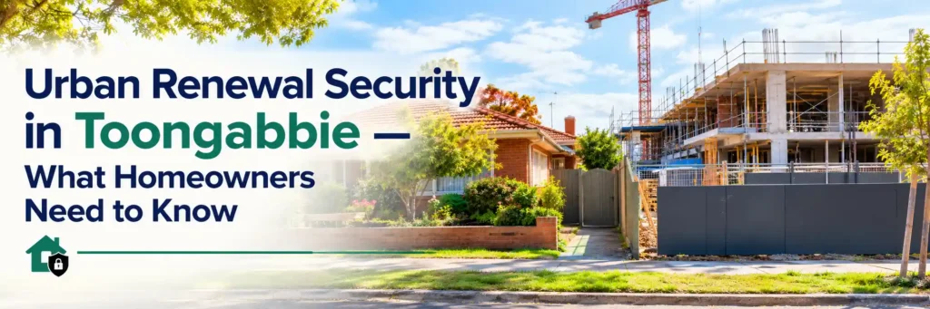 Established red brick home with a side access gate beside an active construction site in Toongabbie, Western Sydney.